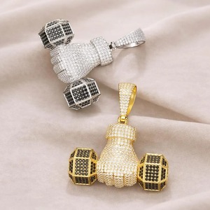 VVS Moissanite Diamond <b>Dumbbell</b> Pendant 925 Sterling Silver Hip Hop Necklace & Other Diamond Jewelry Gift for him - Product Image 1