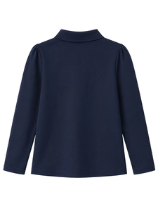 <b>Back</b>-to-School Season Girls' Long Sleeve Polo Shirt Uniform Solid Color 100% Cotton Formal Casual Versatile Daily - Product Image 3