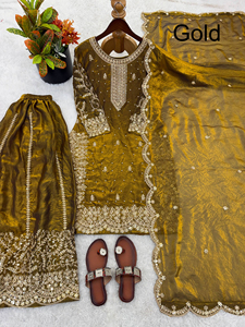 Ensemble Salwar 3 Pièces Fendy en Soie pour Femme, Style Sharara Gharara Cousu, Broderie Indienne Traditionnelle, Coupe Slim, Été Hiver - Product Image 2