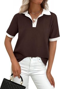Camiseta Polo de Mujer, Color Crema, con Bloques de Color, Manga Corta, Tejida, Casual, Largo Regular, 100% Algodón, Transpirable, Estilo Polo, ODM - Product Image 5