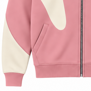 Blush Pink Contrast Panel Zip Up Hoodie Men Streetwear Full Zipper Long Sleeve Casual <b>Fleece</b> <b>Hooded</b> <b>Jacket</b> With Side Pockets - Product Image 6
