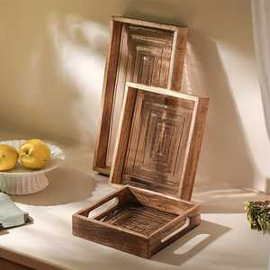 Modern rectangular wooden serving tray Engraved pattern vintage design Handmade wooden serving dish Dishes & Plates - Product Image 3
