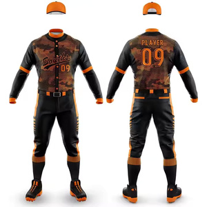Uniforme de béisbol sublimado de alta calidad en color naranja con el número y el nombre del logotipo del equipo, hecho con poliéster transpirable de secado rápido. - Product Image 5