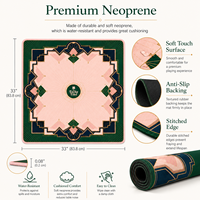 Tapis de Mahjong Pliable en Néoprène Vert Rose Art Déco de Luxe 33 Pouces, Tapis de Jeu de Poker Antidérapant Personnalisé au Design Original, Ensemble OEM