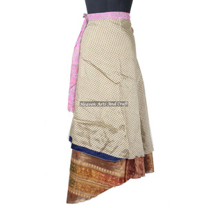 New Fabulous Two Layered Reversible New Indian Around Silk Sari <b>Wrap</b> <b>Skirts</b> Women Wear Vintage Silk Sari Long Length <b>Wrap</b> Around - Product Image 6