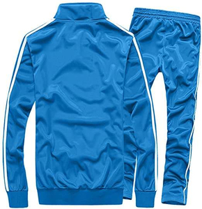 Chándal Azul para Hombre, Color Sólido, Cierre Completo, Ropa Deportiva con Bolsillos Laterales, Corte Regular, para Otoño - Product Image 3