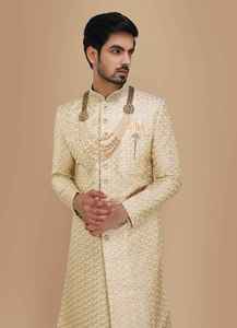 Traje de Novio Tradicional de Lujo para Hombre, Salwar Kameez Pakistaní Indio, Atuendo de Novio, Sin Arrugas, Protección Solar - Product Image 3