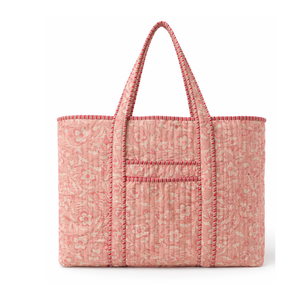 Bolsa de Mano Acolchada de Algodón Hecha a Mano de Primera Calidad, Diseño Floral Rosa, Estilo Vintage, Impresión a Bloque, Tinte No Tóxico, Uso Diario, Todas las Temporadas - Product Image 3