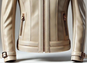 Blouson moto en cuir véritable beige pour homme, col rabattu, fermeture éclair, coupe ajustée, manches classiques, couleur unie, automne - Product Image 6