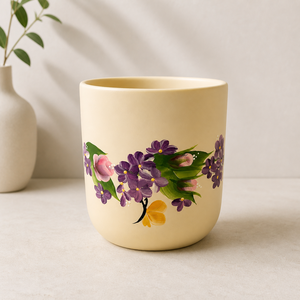 Hand Painted Ceramic Utensil Holder Glossy Finish Sturdy Build Heat Safe <b>Decorative</b> Floral Design <b>Kitchen</b> Counter Organizer - Product Image 1
