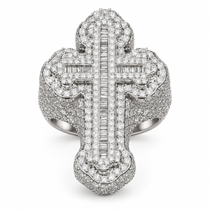 Anillo de Hip Hop con Colgante de Cruz de Plata de Ley con Moissanita VVS, Engaste de Garras, Corte Redondo y Estilo Iced Out, para Hombres y Mujeres - Product Image 1