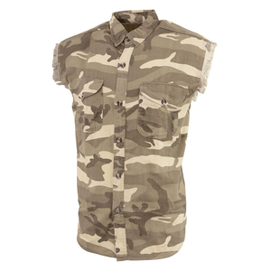 Mens Casual Camouflage Design Denim Sleeveless Shirt Breathable Cotton Biker Vest Stylish <b>Distressed</b> Raw Edge Design For Men - Product Image 3
