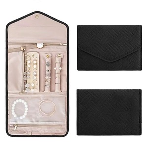 Estuche de Joyería Portátil de Terciopelo Acolchado con Botones para Mujer, Bolsa Enrollable Duradera, Organizador de Viaje Plegable, Almacenamiento de Gamuza, Moda - Product Image 1
