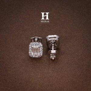 Luxury <b>Emerald</b> Cut Lab Grown Diamond Halo <b>Stud</b> Earrings IGI Certified VVS EF Diamond White Gold 925 Silver Jewelry for Women - Product Image 2