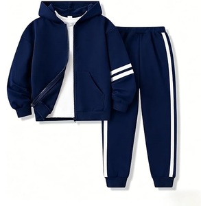 OEM Custom Striped <b>Black</b> Hooded Pullover Infants <b>Tracksuit</b> Sportswear Joggers Set 100% Organic Cotton Kids Zipper Sweat Suits - Product Image 2