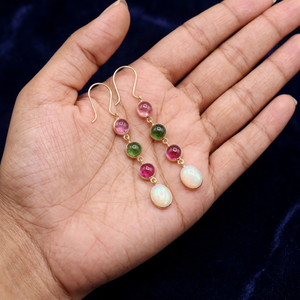 New Arrival Natural <b>Opal</b> Multi Tourmaline Gemstone Drop Dangle <b>Earring</b> 18k Yellow Gold Handmade Women's Wedding Party Gift - Product Image 4