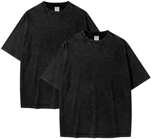 Vintage <b>Acid</b> Wash Mens Tshirt DTG Printed Hip Hop Wholesale Heavyweight Cotton <b>Drop</b> Shoulder Blank Fashion Top - Product Image 1