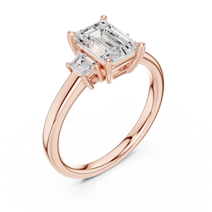 Bague de fiançailles en or rose avec diamant taille émeraude et pierres latérales baguette, bague de mariage solitaire pour femme - Product Image 4