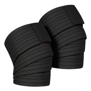 Bandes de soutien pour genoux en caoutchouc naturel PVC noir solide OEM, épaisses, antidérapantes, avec fermeture à boucle élastique, pour musculation, squat et entraînement en salle de sport - Product Image 3