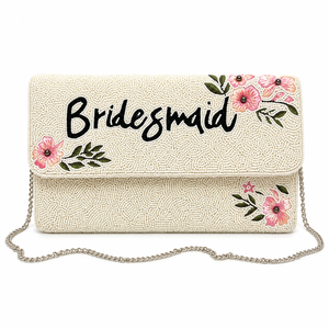 Pochette de Soirée Mariage de Luxe Faite à la Main Personnalisée pour Demoiselle d'Honneur, Sac à Main Perlé Floral Personnalisé pour Femme - Product Image 1