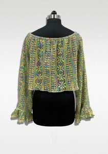 Women's Bohemian Crocheted <b>Lace</b> <b>Off</b> <b>The</b> <b>Shoulder</b> Crop <b>Top</b> Geometric Pattern Sheer Layer Loose Fit Spring Summer - Product Image 2