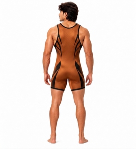 <b>Men's</b> Bronze Black Sleeveless Compression Singlet Scoop Neck Spandex Nylon <b>Wetsuit</b> All Seasons Breathable Printed Design - Product Image 2