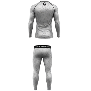 Ensemble de vêtements de sport pour homme, gris argenté, manches longues et leggings, compression, fitness, entraînement, gym, sportswear, athlétique - Product Image 2