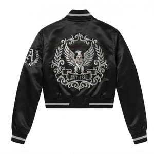 Custom Women's Cropped Satin Varsity <b>Jacket</b> <b>Baseball</b> <b>Bomber</b> <b>Jacket</b> Hip Hop Style Breathable Satin <b>Bomber</b> <b>Jacket</b> - Product Image 5