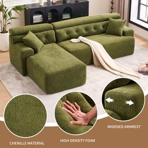 LY-029B verde legno grano di ciniglia 3 posti divano a compressione Chaise Longue piena spugna 4 cuscini soggiorno divani - Product Image 6