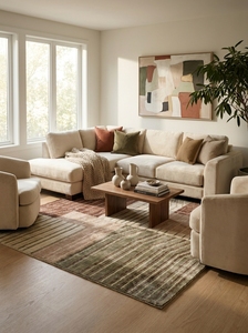 Tapis tibétain moderne fait main en laine, motif géométrique abstrait rayé, tapis de luxe contemporain pour la vente en gros - Product Image 3