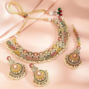 Conjunto de Joyería Hip Hop Étnica Chapada en Oro con Collar de Circones, Pendientes y Maang Tikka para Fiesta, Boda, Moda Femenina - Product Image 4