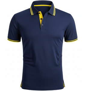 Men's Blue Short Sleeve <b>Polo</b> <b>Shirt</b> With <b>Yellow</b> Trim Casual Knitted Solid Color Design Regular Fit - Product Image 6