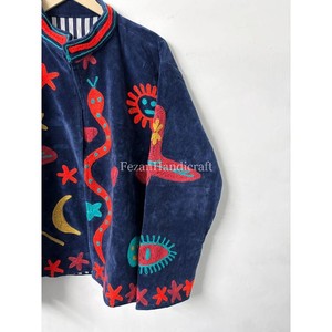 Boho Chic Jacket Unisex Party Wear Jacket Green Velvet Jacket <b>Coat</b> Hand <b>Stitch</b> Cotton Lining Uzbek Embroidery Jacket - Product Image 6