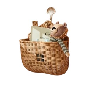 Teardrop Rattan Hanging Basket Handwoven <b>Wicker</b> Pocket Nursery Toy Organizer Boho Home Kitchen Wall Decor <b>Bin</b> - Product Image 4