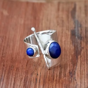 925 Sterling Silver <b>Lapis</b> <b>Lazuli</b> <b>Ring</b> Bohemian Statement Adjustable Chunky Handmade Gemstone Jewelry Gift for Women Wholesale - Product Image 6