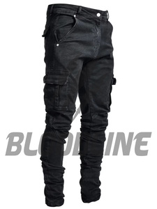 Jean Cargo Slim Fit en Denim pour Homme BLOODLINE, Taille Mi-Haute, Coton Délavé, Style Décontracté Printemps, Poches Imprimées - Product Image 2