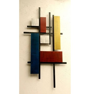 Art mural en métal abstrait moderne, sculpture géométrique en fer suspendue de luxe, grande décoration murale en métal 3D pour salon, hôtel, bureau - Product Image 5