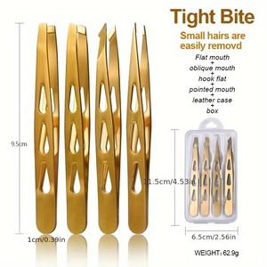 Juego de 4 Pinzas para Cejas de Acero Inoxidable Dorado con Puntas Rectas y Inclinadas para Dar Forma a las Cejas, Cuatro Piezas para una Depilación Precisa - Product Image 5