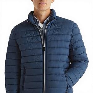 WARPRO INDUSTRY Men's Blue Collarless Puffer <b>Jacket</b> Waterproof Windproof Winter Casual Thick Polyester 300g Regular Fit - Product Image 1
