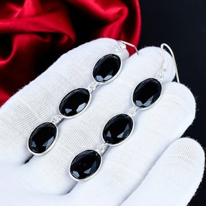 <b>Black</b> Onyx Statement <b>Earrings</b> 925 Sterling Silver Handmade Gemstone <b>Dangle</b> <b>Earrings</b> - Product Image 3