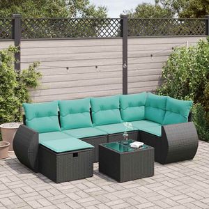 Set Divano da Esterno a 7 Pezzi in Polyrattan Nero con Cuscini - Elegante Arredamento da Giardino - Product Image 1