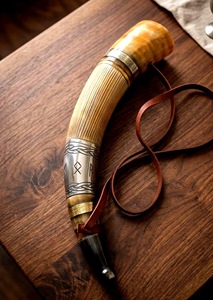 ILAHI's Eco-Friendly Polished Viking Blowing Horn Natural Buffalo Horn Leather Straps Feng Shui Religious Style Home Decoration - Product Image 2
