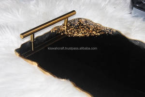 Handmade <b>Black</b> Geode Resin Tray with Gold Handles & Flakes - Product Image 3