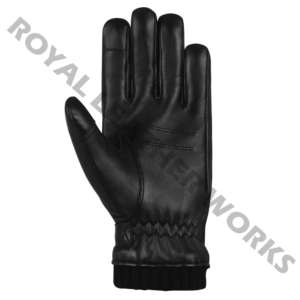 Leather <b>Gloves</b> Wrist Length Plain Style Thermal Winter Daily Use Unlined Black - Product Image 3