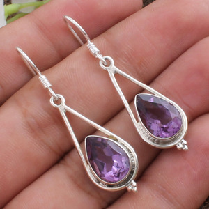 Pendientes Colgantes de Plata de Ley S925 con Amatista y Cuarzo Lavanda, Corte Lágrima Vintage, Joyería de Moda al por Mayor - Product Image 2