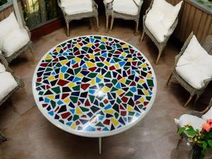 Table de canapé à plateau géométrique | Plateau de table à manger en marbre blanc | Table de salon en pierre multicolore | Table de bureau élégante - Product Image 1