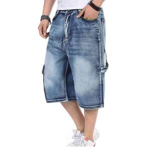 Shorts Bermuda en jean délavé pour homme, taille mi-haute, fermeture boutonnée, style décontracté avec poches, tissu 100% coton tissé - Product Image 1