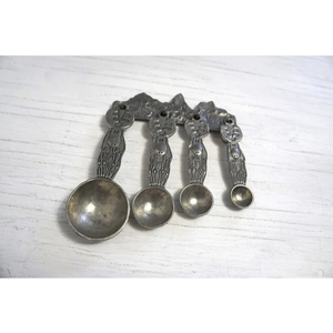 Brass Made Eco-Friendly <b>Measuring</b> Cups And <b>Spoon</b> Set For Home Kitchen Baking And Cooking Silver Color Finished Handmade Utensils - Product Image 1