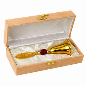 Cloche de prière Rudraksha en laiton avec boîte cadeau en velours marron, Ghanti doré pour la maison, le temple, le mandir, le bureau et le culte religieux - Product Image 3