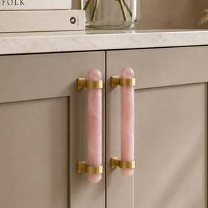 Meilleurs accessoires de décoration pour la maison, poignées de meubles en marbre écologiques de luxe, supports en laiton brossé, poignées de tiroir faites à la main - Product Image 1